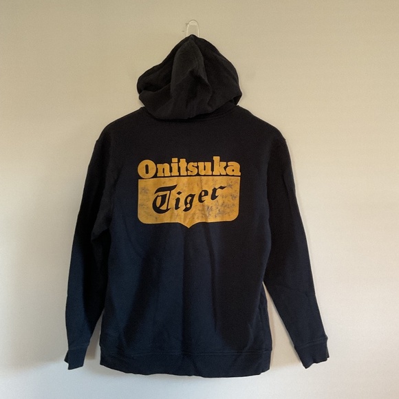 Onitsuka Tiger Sweatshirt Sz S Black Japanese Sweater Hoodie Patch Embroidered - Picture 1 of 10